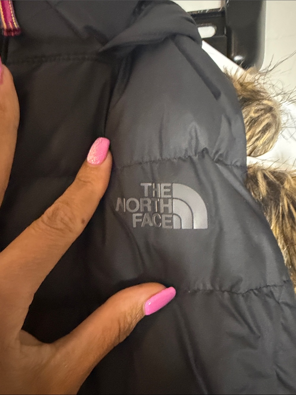 The North Face Black Quilted Hooded Puffer Vest with Faux Fur Trim - Picture 2 of 7